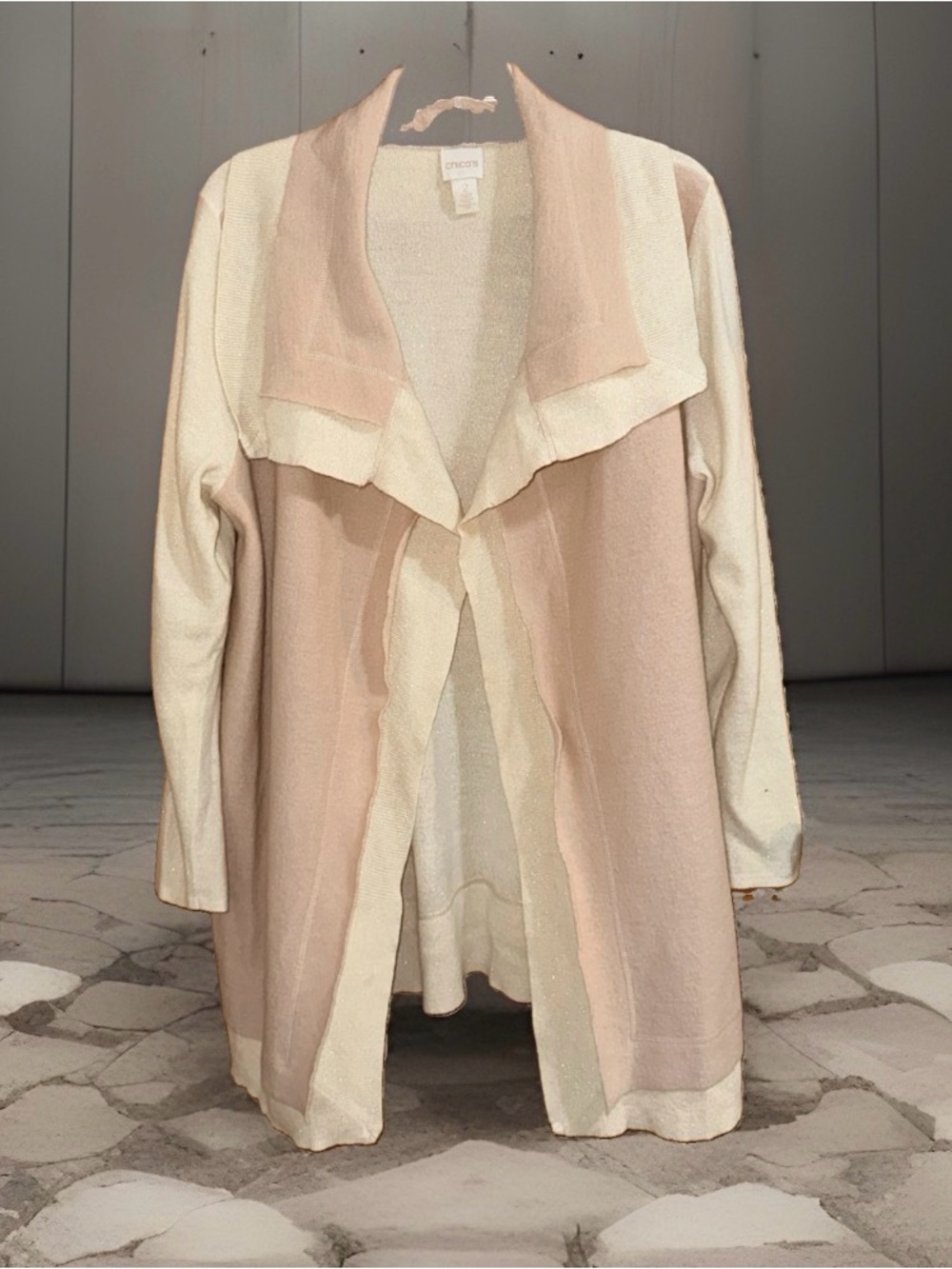 Chico's Wool Blend Two-Tone Cascade Cardigan in Blush & Metallic Cream-2-EC